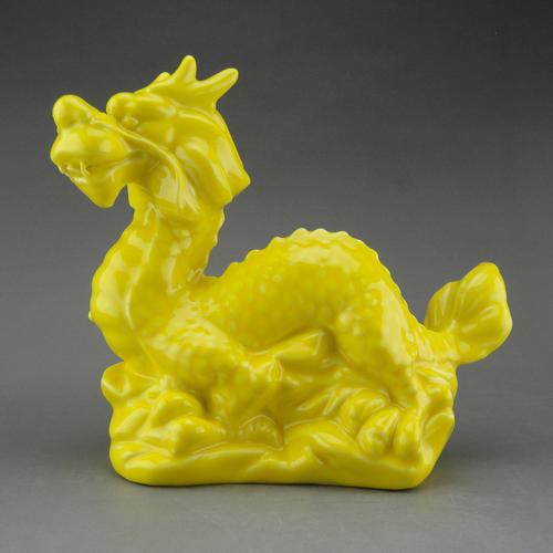 摆件陶瓷龙摆件黄色瓷龙十二生肖属相家居中国龙工艺品摆件