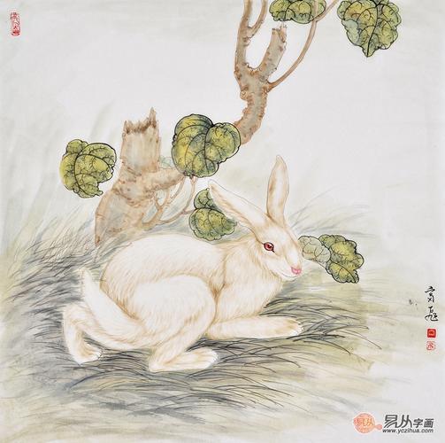 富飞四尺斗方动物画作品十二生肖系列兔子