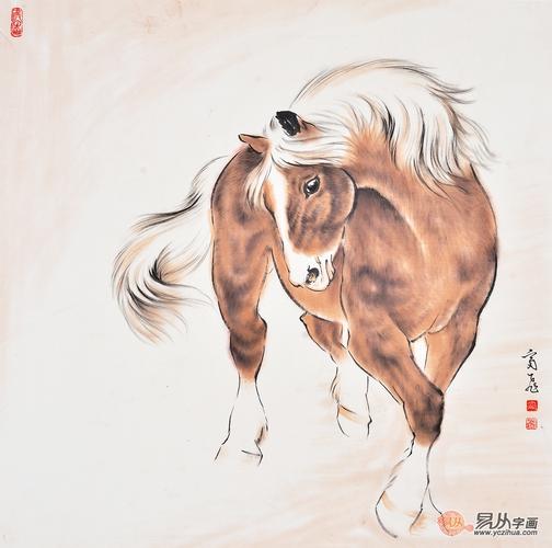富飞四尺斗方动物画作品十二生肖系列《马》